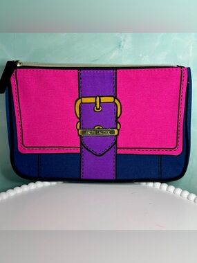 Estee Lauder Hot Pink, Purple & Navy Cosmetic Pouch with Gold Accent